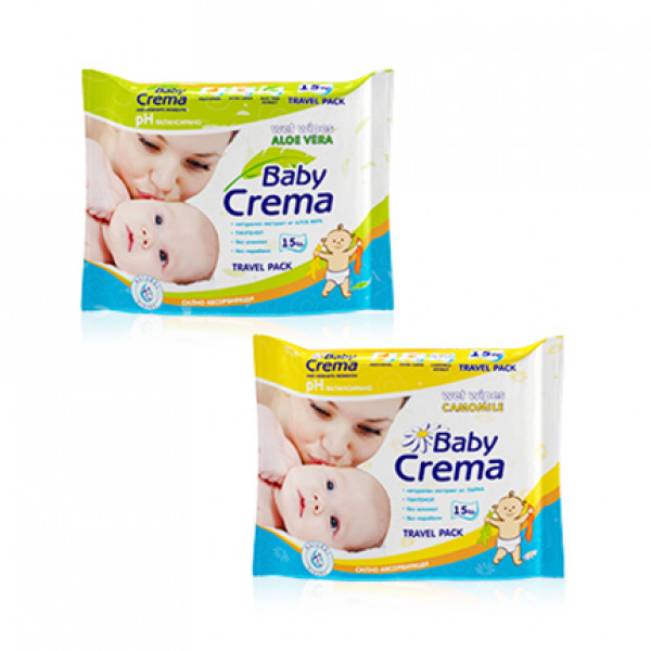 мокри кърпи бейби крем алое/лайка 15бр