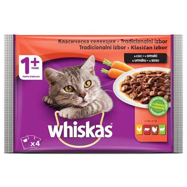 храна за котки уискас класическа селекция 4х100гр.