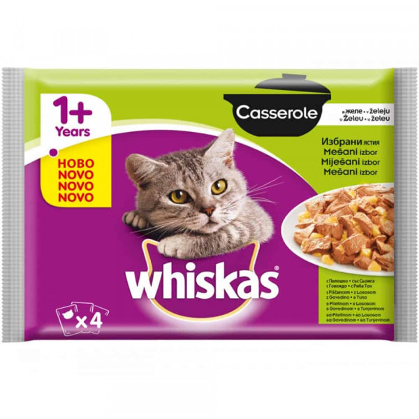 храна за котки уискас пауч касерол микс меню 4х85гр.