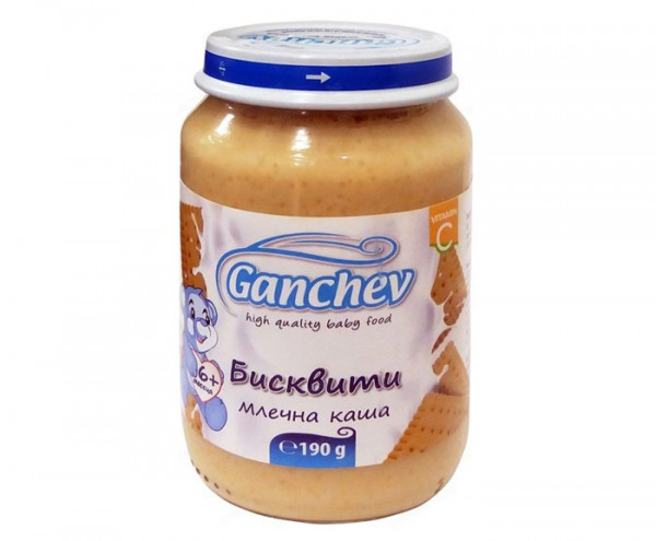 пюре ганчев млечна каша с бисквити 190гр.