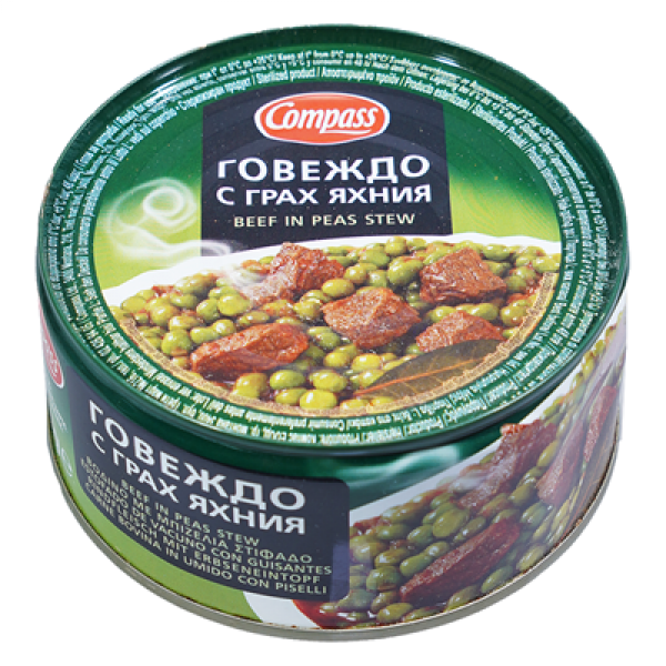 консерва компас говеждо с грах 300 гр