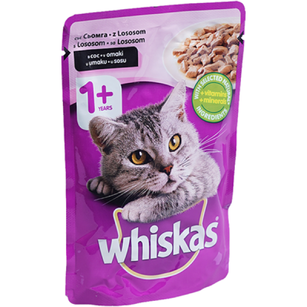 храна за котки уискас сьомга месо 100гр.