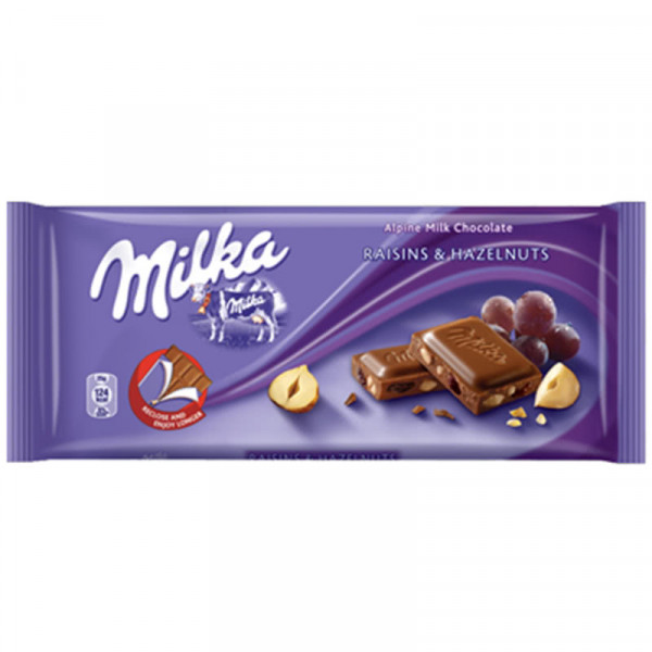 шоколад милка със стафиди и ядки 100гр.