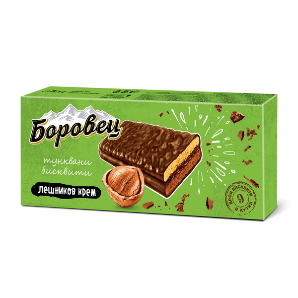 шоколадови бисквити  боровец с крем лешник 252гр