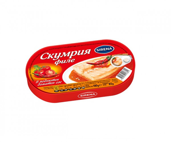 консерва сирена скумрия филе в подлютен доматен сос