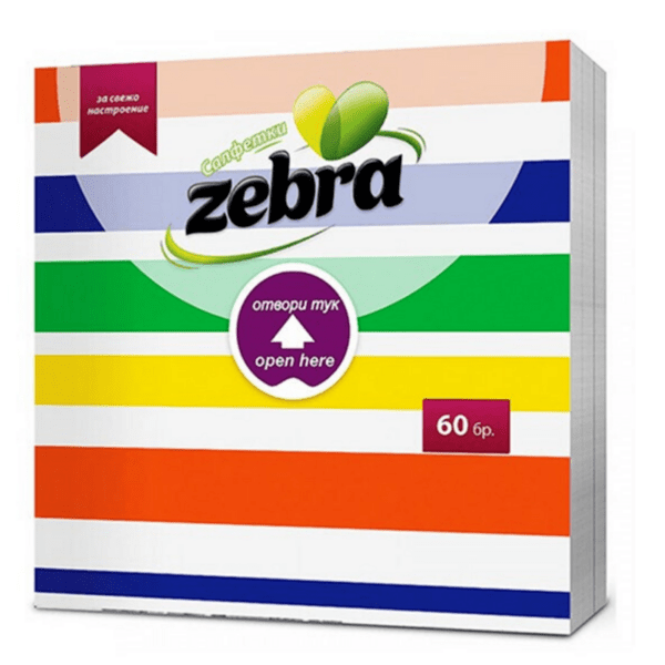салфетки зебра цветни 60 бр