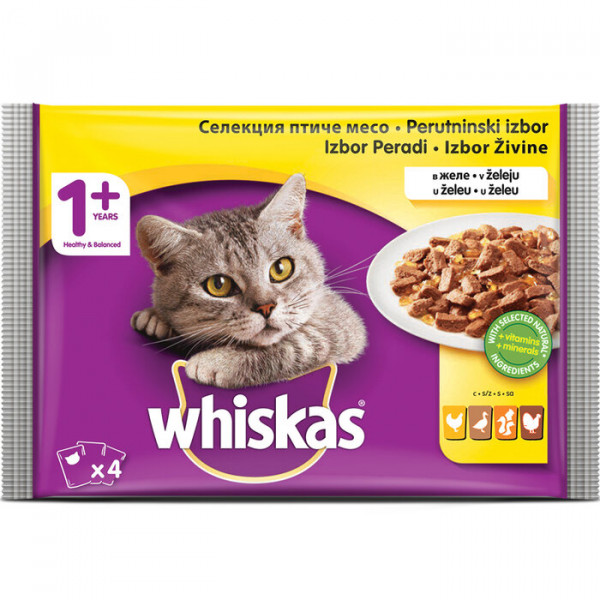 храна за котки уискас пауч касерол птичи ястия 4х85гр.