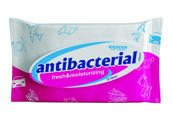 влажни кърпи агива антибактериални розови  15бр