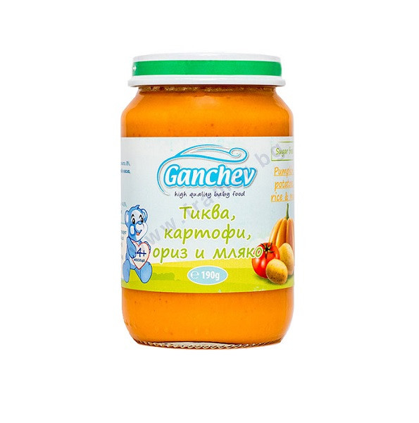 пюре ганчев тиква, картоф, ориз и мляко 190гр